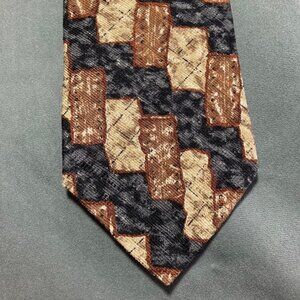 Bugatti Tie USA 100% Italian Silk Rectangular Geometric Blue Tan 58" x 4"
